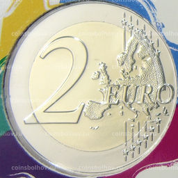 Монета 2 евро 2024 года Бельгия Борьба с раком в Бельгии(текст на лицевой стороне блистера на фламандском и английском)