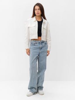 Рубашка женская укороченная с разрезами MIST: Denim, размер 42, белая