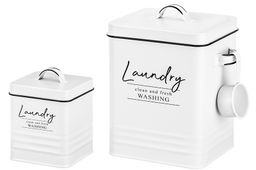 Набор контейнеров для хранения порошка и капсул 6 л + 1,5 л Laundry + ложка, металл белая - Elan gallery фото 4