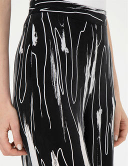 Siyah Cupro Desenli Wide Leg Pantolon
