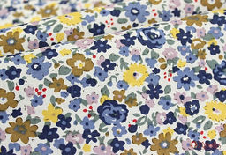 Импорт. хлопок Мелкая акварель (синие, желтые цветы), ш.1.49м, хлопок-100%, 100гр/м.кв - Купава фото 4