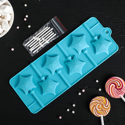 Форма для леденцов новогодняя Доляна Звездочёт, силикон, 9.5?24?1 см, 6 ячеек (4.2?3.8 см), с палочками, МИКС