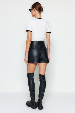 Siyah Suni Deri Kemerli Dokuma Sort TWOAW24SR00082