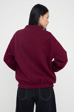 Teen Koyu Bordo Fermuarl? Oversize/Genis Kal?p Kal?n Ici Polarl? Orme Sweatshirt TWOAW25SW00122