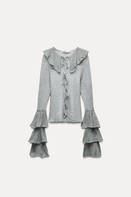 RUFFLED ALPACA AND FELT TEXTURE BLEND CARDIGAN - Zara фото 5