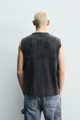 CAMISETA TANK PUNTO ESTAMPADO LAVADO / Negro