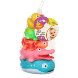 Резиновые игрушки для ванны Крошка Я «Пирамидка-брызгалка», 20 см, с пищалкой, в наборе 5 шт.