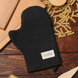 Варежка-прихватка Доляна Душевная кухня цв.черный 20х28см, рогожка, 100% х/л