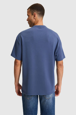 Erkek _ndigo Oversize Bisiklet Yaka Ti__rt