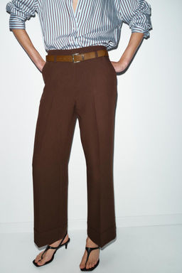 TROUSERS WITH TURN-UP CUFFS AND BELT - Zara фото 19
