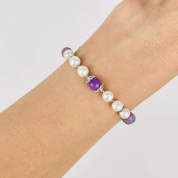 Браслет из Фосфосидерита, Варисцита и Жемчуга 18 см +