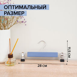Цена за 2 шт. Вешалка для брюк и юбок деревянная с зажимами «Тэри», 28×13×2.8 см, синяя