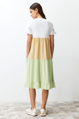 Cok Renkli Renk Bloklu A Kesim/Can Form Bisiklet Yaka K?sa Kol Orme T-shirt Elbise TWOSS24EL00192 - Trendyolmilla фото 6