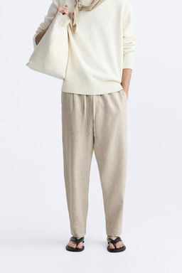 ZARA %100 KETEN ELAST?K BELL? PANTOLON  фото 25