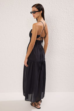 Trendyolmilla Siyah Oversize Maxi Dokuma 100% Pamuk Plaj Elbise TBESS25EL00125