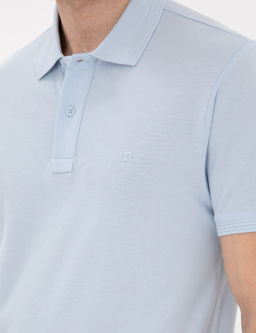 A__k Mavi Slim Fit %100 Pamuk K_vr_lmaz Polo Yaka Basic Ti__rt