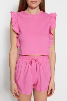 Trendyolmilla Pembe %100 Pamuklu F?rf?rl? Sortlu Orme Pijama Tak?m? THMSS23PT00175  фото 3