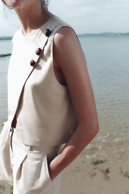 SHORT CROSSOVER LINEN BLEND TOP - Zara фото 2