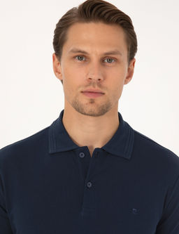 Lacivert Slim Fit %100 Pamuk K_vr_lmaz D__meli Polo Yaka Basic Ti__rt