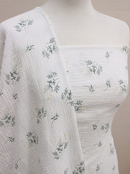 Муслин двухслойный с эф.жатости Веточки ромашки на белом, ВИД2, ш.1.4м, хлопок-100%, 120гр/м.кв - Купава фото 3