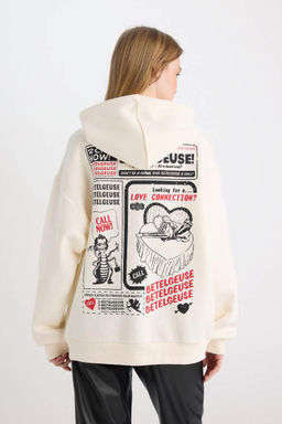 Женская толстая толстая толстая толстая толстовка с капюшоном и принтом Cool Beetlejuice Oversize, широкий крой - Defacto фото 9