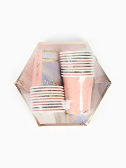 Посуда одноразовая бумажная на 20 персон, 40 предметов, мрамор розовый