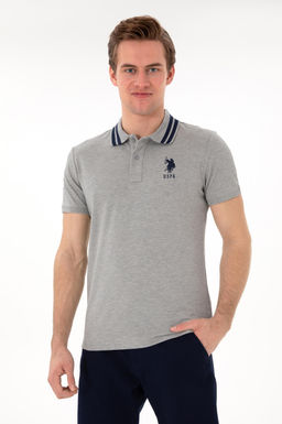 Erkek Slim Fit Polo Yaka Gri Melanj Basic Ti__rt Sepette S_rpriz _ndirim