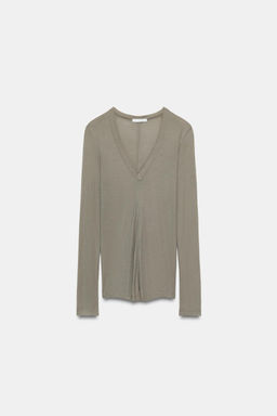 CAMISETA RIB ESCOTE PICO / Khaki claro - Zara фото 5