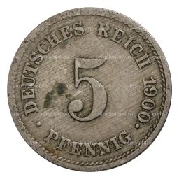 Монета 5 пфеннигов 1900 года J Германия