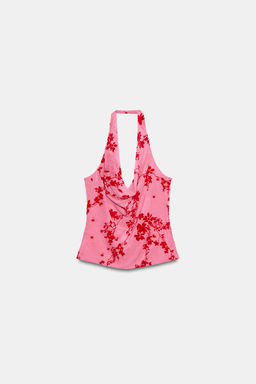 TOP HALTER TUL FLOCADO / Rosa medio - Zara фото 5