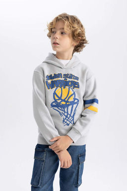 Толстая толстовка с капюшоном НБА Голден Стэйт Уорриорз для мальчиков - Defacto фото 4