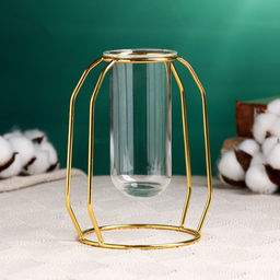 Фигурное кашпо для цветов Пробирка, 210 мл, d=5 см, h=12 см, стеклянное, на золотистой подставке - Take it easy фото 2