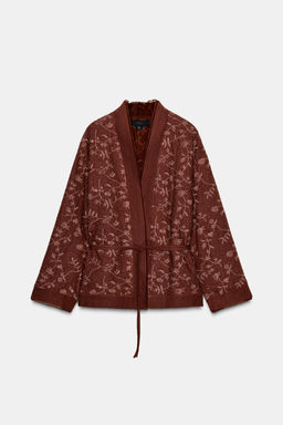 ZW COLLECTION EMBROIDERED LINEN BLEND KIMONO - Zara фото 4