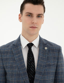 Lacivert Ex. Slim Fit Y_n Kar___ml_ Ekose Ceket