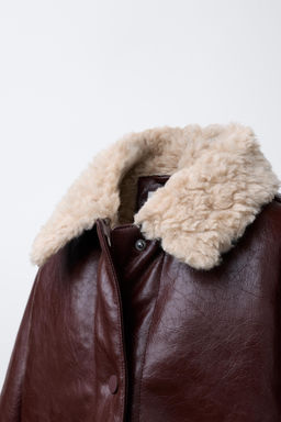 DOUBLE-FACED FAUX SHEARLING AND FAUX LEATHER JACKET - Zara фото 5