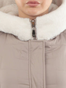 2661 BEIGE Пальто двухстороннее женское еврозима (100 гр. холлофайбер) - Фабричный китай фото 4