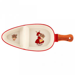 "Зайка и тюльпаны" Блюдо-менажница-морковница фарфоровое 320х122х40мм, с деревянной ручкой, с деколью, отводка (Китай)