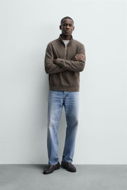 SUDADERA LAVADA CUELLO CREMALLERA / Gris antracita