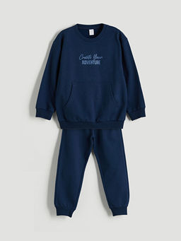 Bask?l? Erkek ?ocuk Sweatshirt ve E?ofman Alt 2li