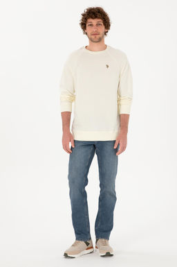 Erkek BEYAZ Basic Sweatshirt Sepette S_rpriz _ndirim