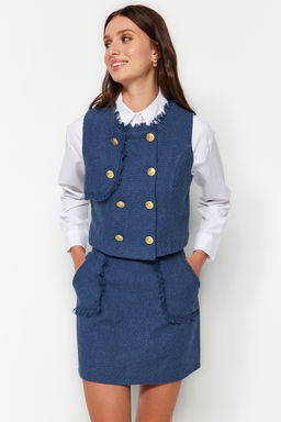 TRENDYOLMILLA Indigo Dugmeli Tuvit Dokuma Yelek TWOAW24YE00062  фото 3