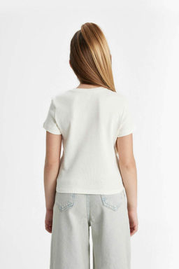 Облегающая футболка в рубчик с короткими рукавами для девочек - Defacto фото 7