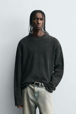 WAFFLE-KNIT TEXTURED SWEATER
