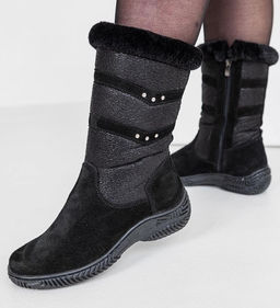 Сапоги зимние натуральная замша, натуральная овчина, черные, литая подошва