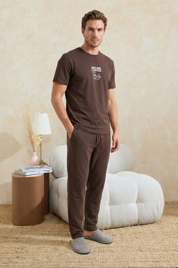 Kahverengi Regular Slogan Homewear Pijama Tak?m? TMNSS26PT00002