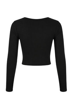 Siyah Fitted/Vucuda Oturan V Yaka C?tc?tl? Crop Premium Yumusak Orme Bluz TWOSS26BZ00056