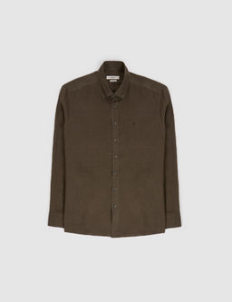 Koyu Haki Regular Fit %100 Keten G_mlek