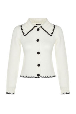 TRENDYOLMILLA Ekru Yumusak Dokulu Kontrast Renkl? Triko H?rka TWOAW24HI00297  фото 6