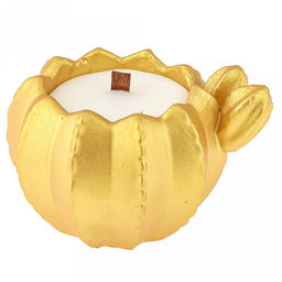 Свеча "Кактус" д10см, h7,4см, парафин, в подсвечнике из гипса, средняя, время горения 15 часов, золотой (Россия)