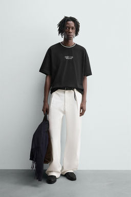 T-SHIRT WITH TEXTURED SLOGAN PRINT